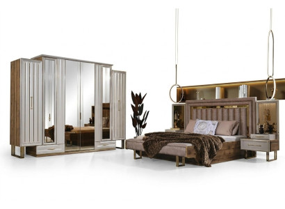 Complete bedroom furniture double bed bed nightstands beige 4-piece set