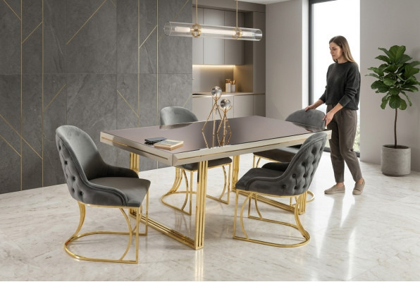 Dining group dining nook dining room furniture dining table chair set 7-piece gray luxury