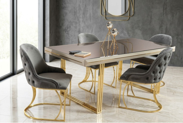Dining group dining nook dining room furniture dining table chair set 7-piece gray luxury