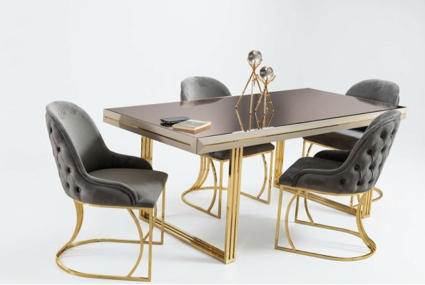 Dining group dining nook dining room furniture dining table chair set 7-piece gray luxury