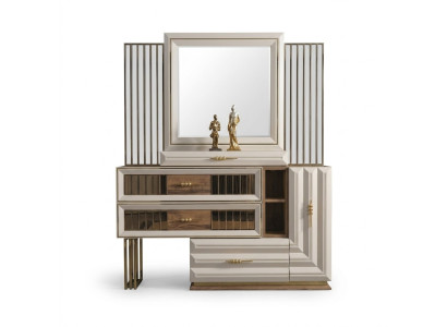Vanity table, dressing table, makeup console, console table, beige, girl.