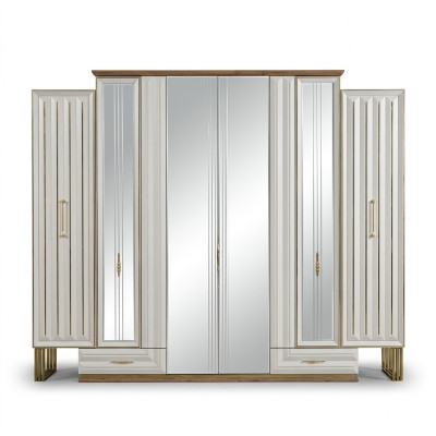 Wardrobe Luxury Closet Wooden Wardrobe with Mirror Beige