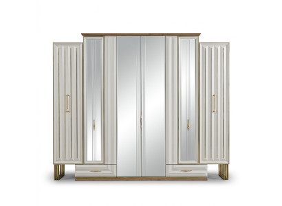 Wardrobe Luxury Closet Wooden Wardrobe with Mirror Beige