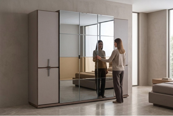 Wardrobe wardrobe design wooden cabinet with mirror gray