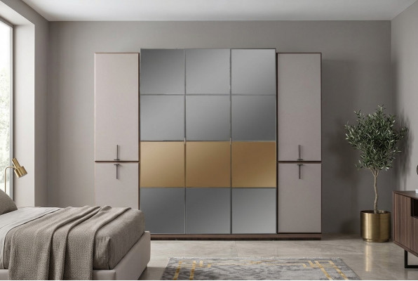 Wardrobe wardrobe design wooden cabinet with mirror gray