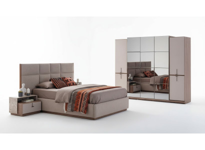 Complete bedroom double bed nightstands gray 4-piece wardrobe