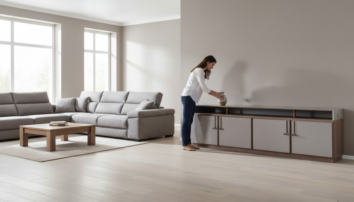 Sideboard TV Stand RTV Lowboard Gray Living Room Wood Table Cabinet
