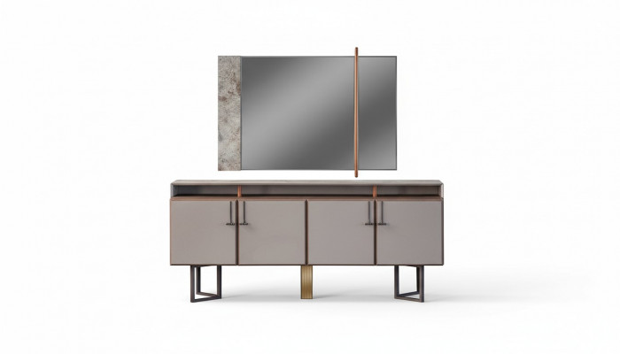Sideboard set with mirror, sideboard, cabinet, wood, chest of drawers, gray