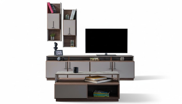 Group living room TV stand wall cabinets lowboard gray coffee table 3-piece set