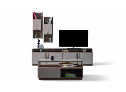 Group living room TV stand wall cabinets lowboard gray coffee table 3-piece set