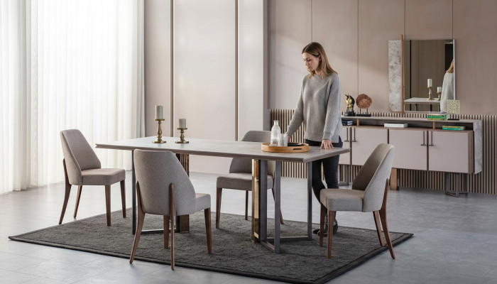 Dining set dining nook dining table chairs wood gray dining room 9-piece sideboard