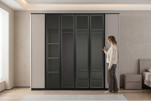 Wardrobe Coat Closet Cabinet Modern Wooden Cabinet Gray