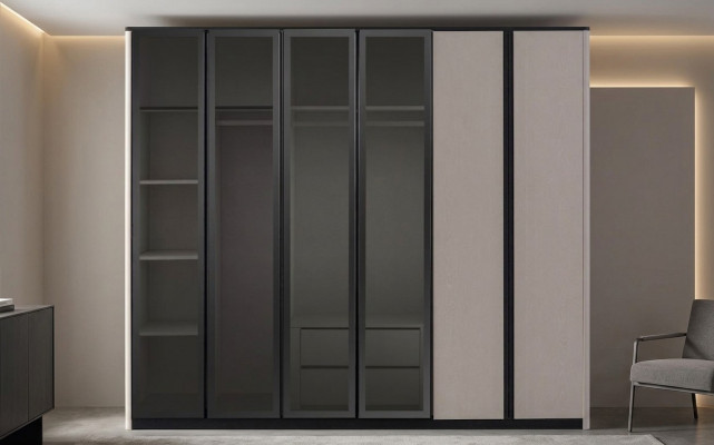 Wooden cabinet, wardrobe, closet, cloakroom cabinet, modern gray