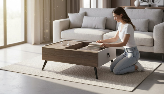 Coffee table wood side table grey living room
