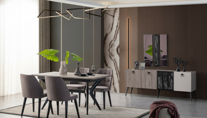Dining group dining corner dining table chairs wood grey dining room 9-piece sideboard