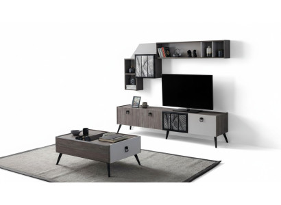 Group Living Room TV Stand Wall Cabinets Sideboard Gray Coffee Table 3-piece Set