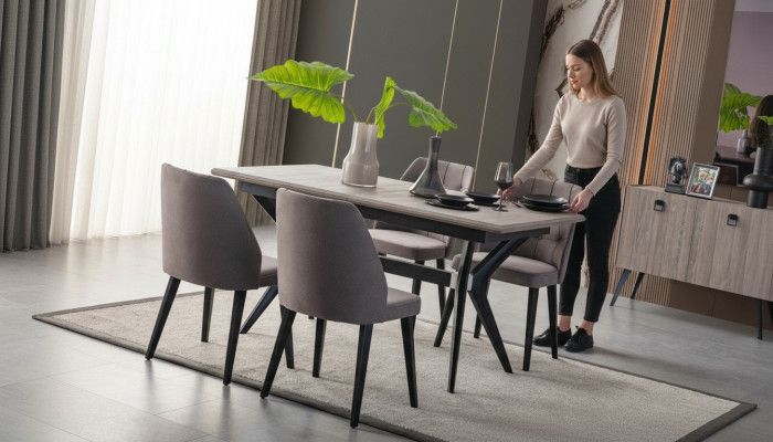 Dining corner set dining room dining group dining table chairs wood grey 7-piece