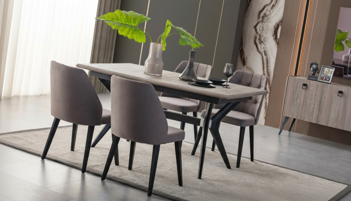 Dining corner set dining room dining group dining table chairs wood grey 7-piece