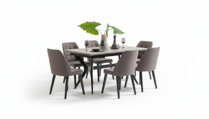 Dining corner set dining room dining group dining table chairs wood grey 7-piece