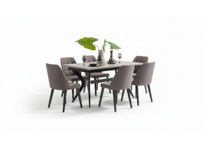 Dining corner set dining room dining group dining table chairs wood grey 7-piece