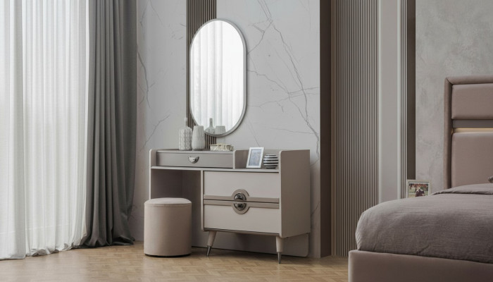 Group Vanity Table Dressing Table Mirror Console Table Gray 3-piece Set