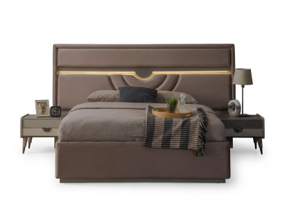 Double bed bedroom bed bedside tables beige 3-piece set bed box