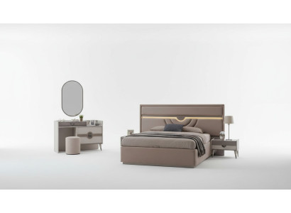 Set double bed, bed, nightstands, beige, 6-piece, dressing table, modern