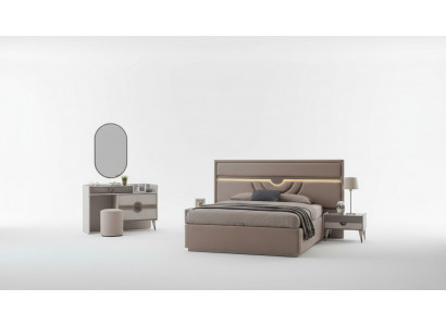 Set double bed, bed, nightstands, beige, 6-piece, dressing table, modern