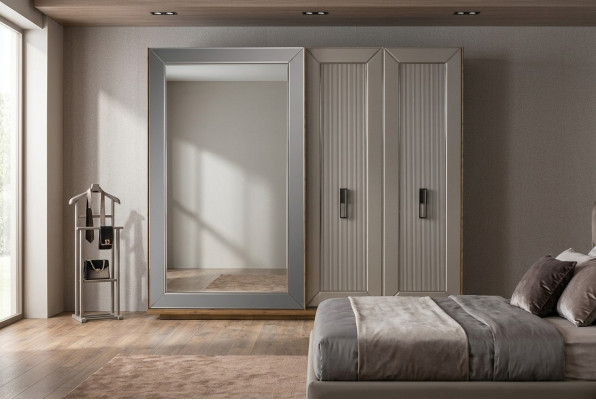 Wardrobe cabinet closet mirror wooden cabinet beige