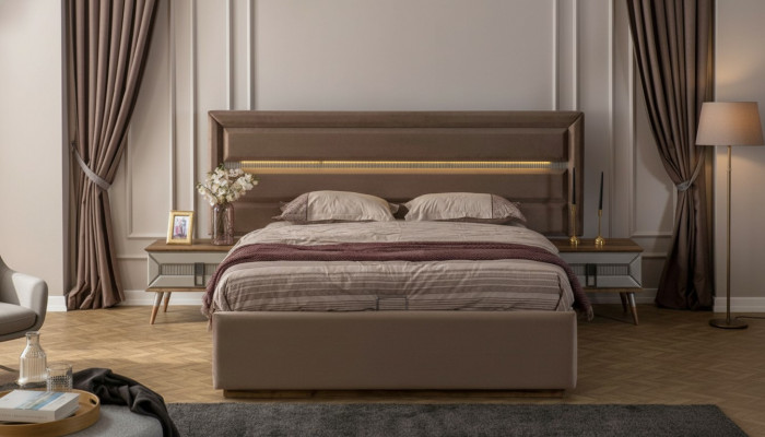 Brown sleeping set Exclusive double bed 2x wood nightstands 3-piece set
