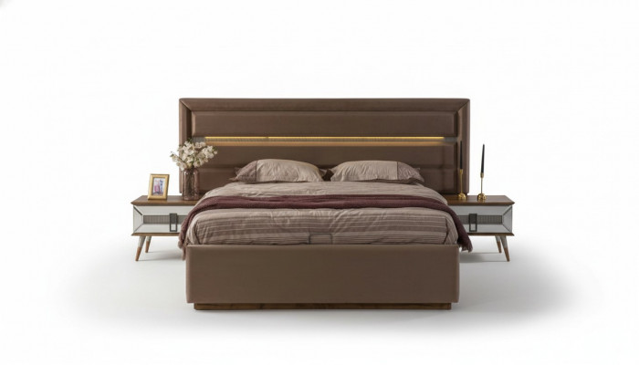 Brown sleeping set Exclusive double bed 2x wood nightstands 3-piece set