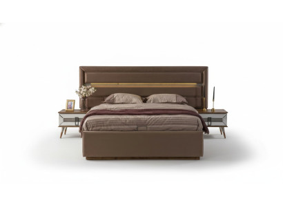 Brown sleeping set Exclusive double bed 2x wood nightstands 3-piece set