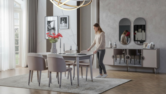 Gray dining room set dining chairs extendable table sideboard