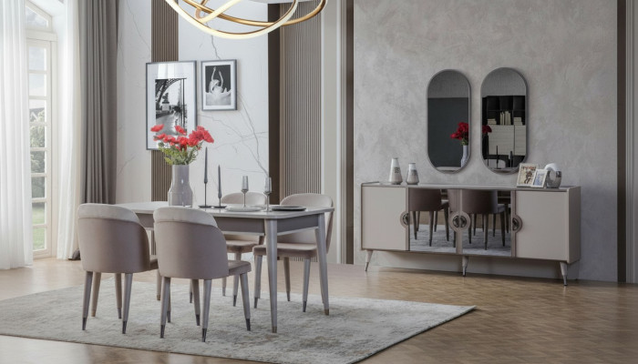 Gray dining room set dining chairs extendable table sideboard