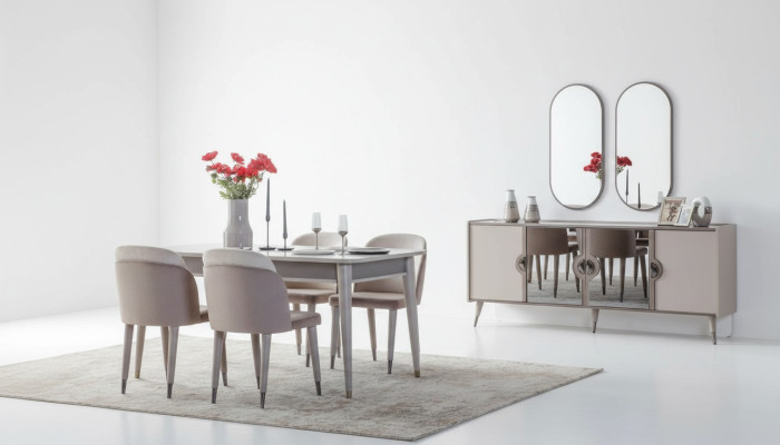 Gray dining room set dining chairs extendable table sideboard