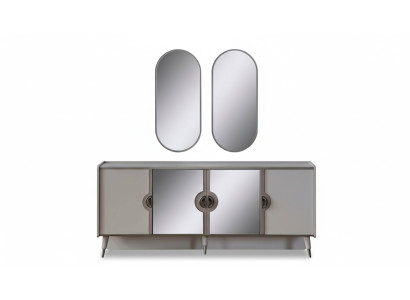 Gray furniture set, designer 4-door sideboard, exclusive 3-piece mirror