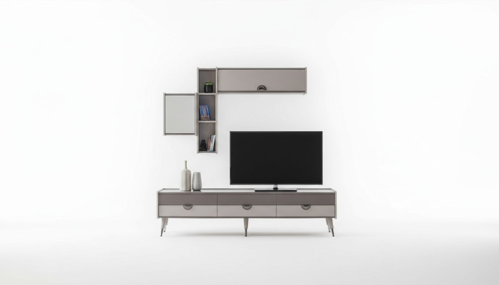 Beige living room sideboard sturdy TV stand lowboard luxury shelves
