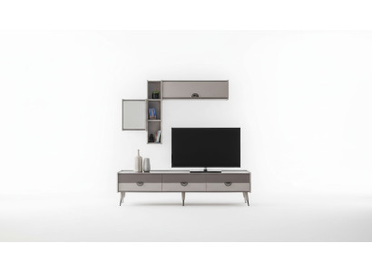 Beige living room sideboard sturdy TV stand lowboard luxury shelves
