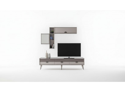 Beige living room sideboard sturdy TV stand lowboard luxury shelves