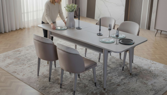 Luxurious extendable table designer modern dining room textile chairs