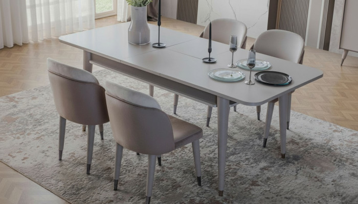 Luxurious extendable table designer modern dining room textile chairs