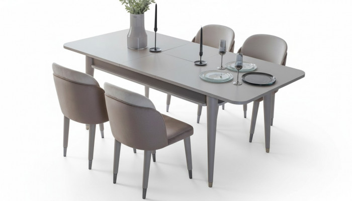 Luxurious extendable table designer modern dining room textile chairs