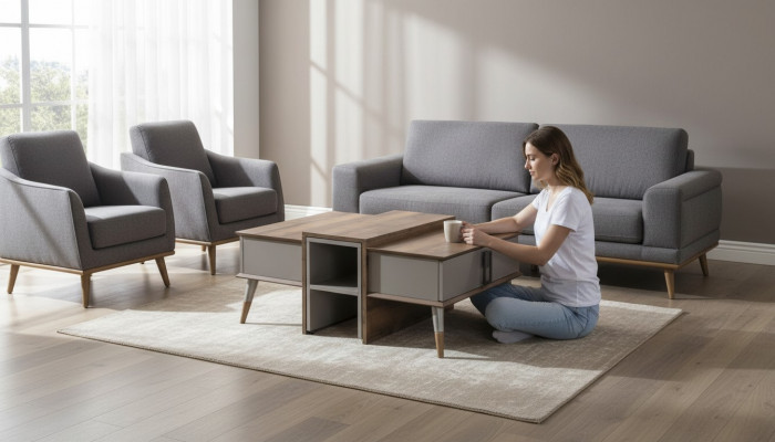 Modern brown coffee table designer side table.