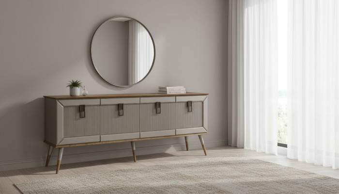 Robust Buffet Designer Sideboard Luxurious Round Mirror Cabinet 2-piece