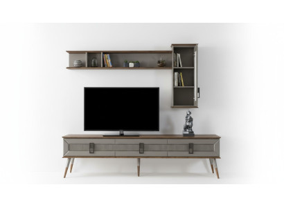 Modern brown living room furniture, robust sideboard, designer shelf 2-piece set