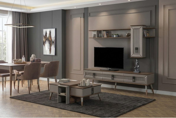 Designer living room set TV stand wood shelves coffee table RTV new