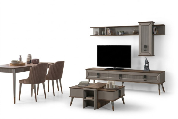 Designer living room set TV stand wood shelves coffee table RTV new