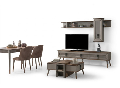 Designer living room set TV stand wood shelves coffee table RTV new