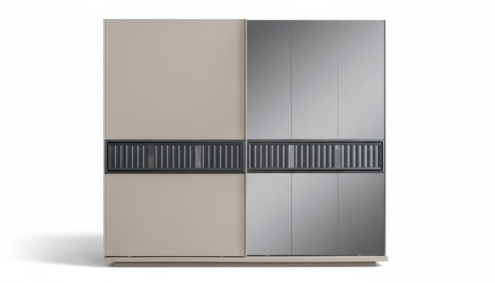 Modern beige bedroom wardrobe mirrored cabinet wood furniture
