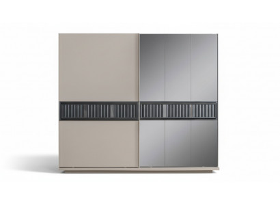 Modern beige bedroom wardrobe mirrored cabinet wood furniture